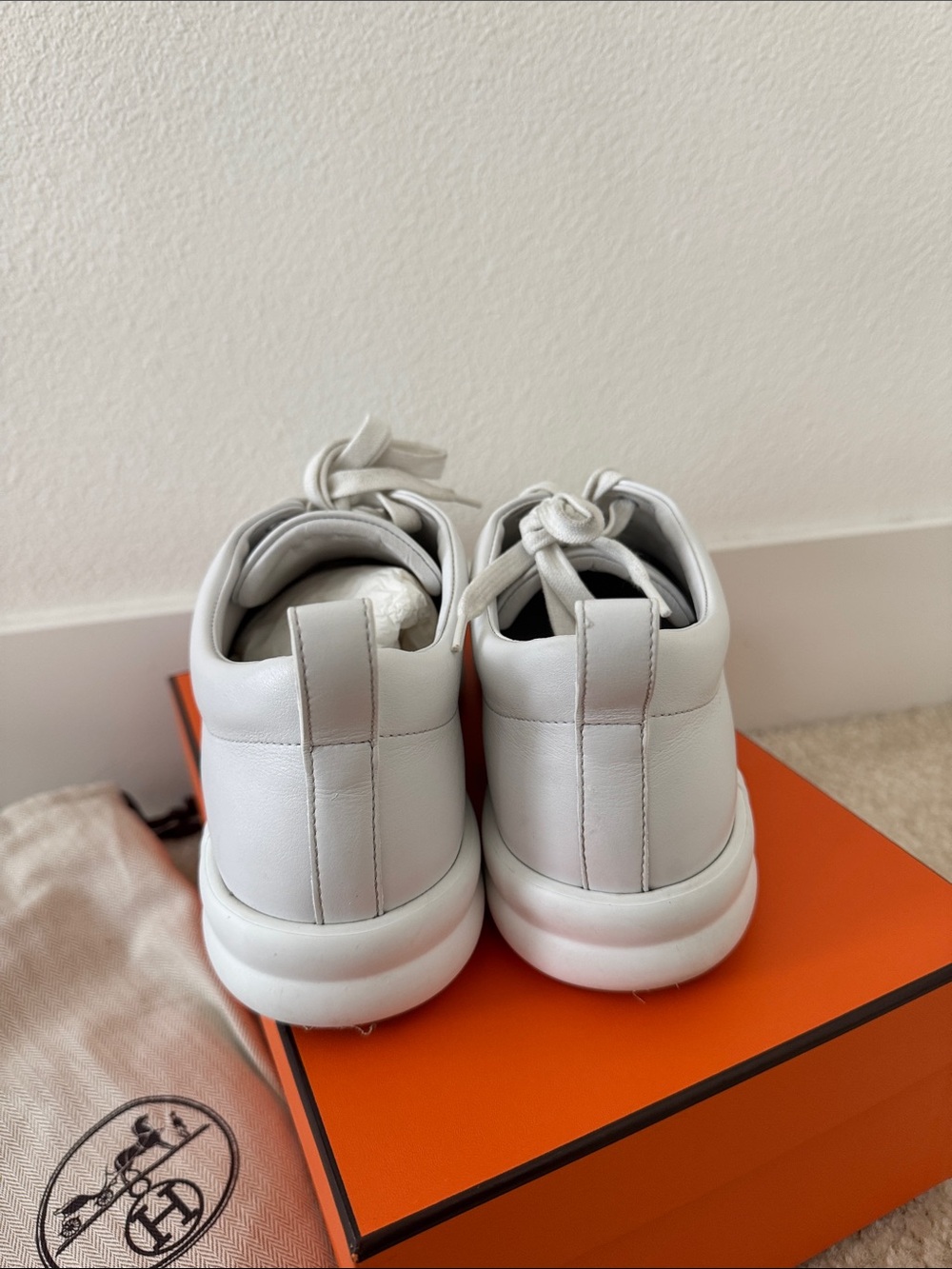 Hermes White Leather Low-Top Sneakers - Picture 2 of 8